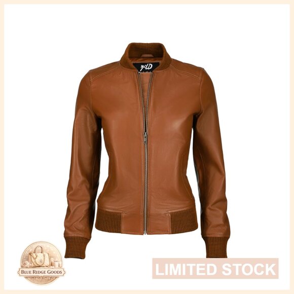 Genuine Lambskin Leather Bomber Jacket Women's Quilted Lined Winter
